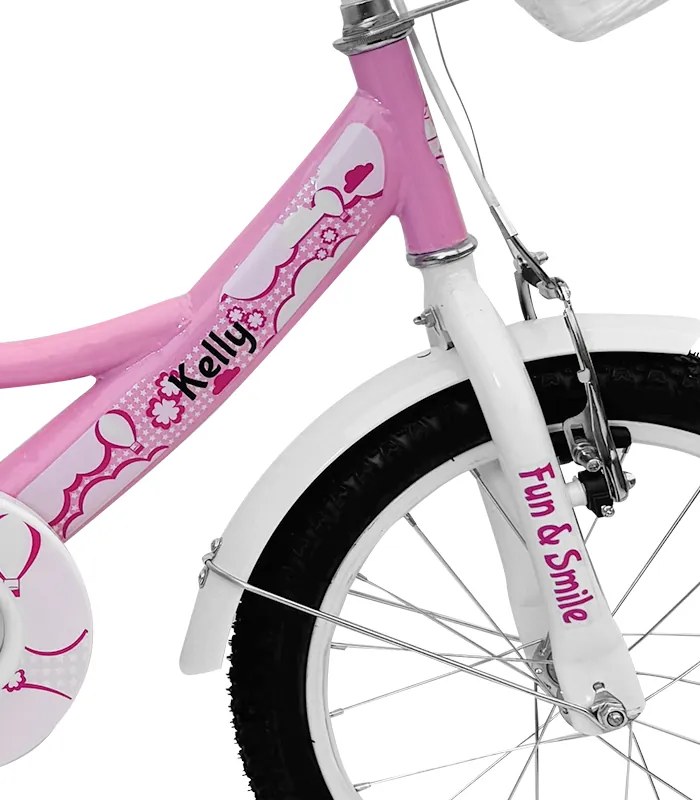 Detský bicykel s pomocnými kolieskami, vodiacou tyčou, košíkom a zvončekom 12 – pre deti od 2,5 do 4 rokov