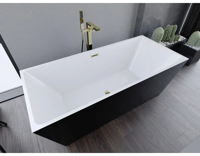 Mexen Lita, voľne stojaca vaňa 170 x 75 cm, biela-čierna, zlatý lesklý prepad, 52121707575-50