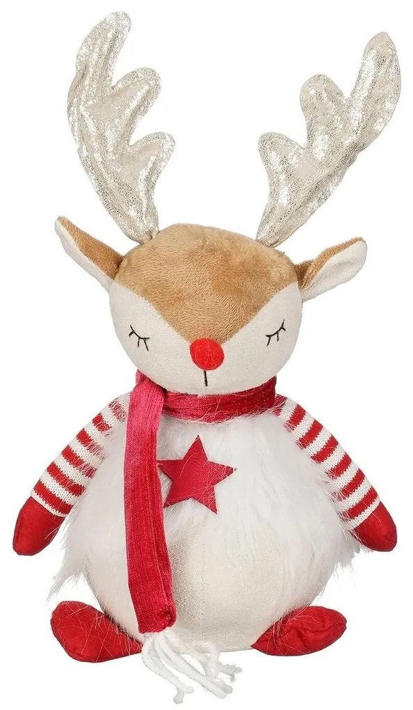 Dekoračná figúrka jeleň, 31 cm, biela, červená