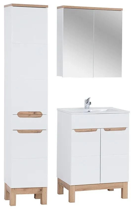 Kúpeľňová zostava Bali 80 cm so skrinkami, zápustným umývadlom a zrkadlom II dub wotan/biela