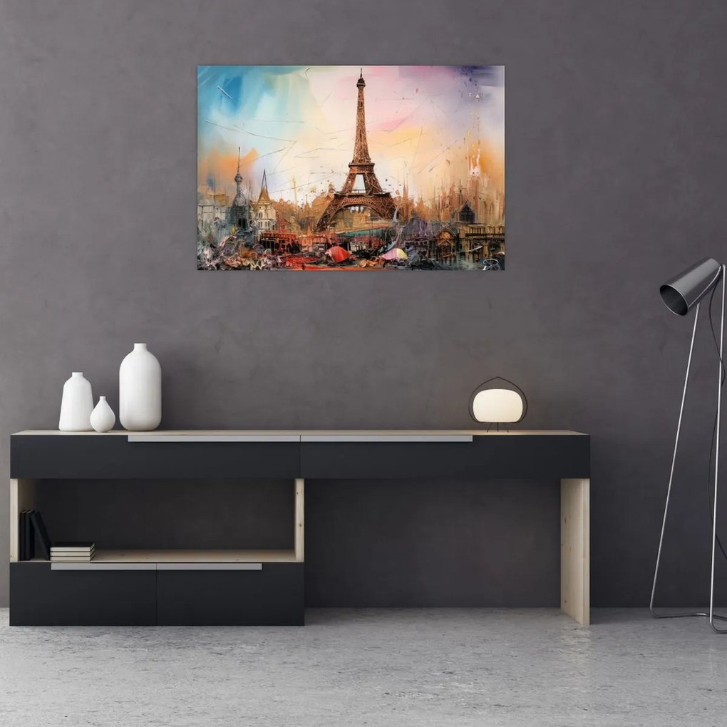 Obraz - Maľba Eiffelovej veže (90x60 cm)