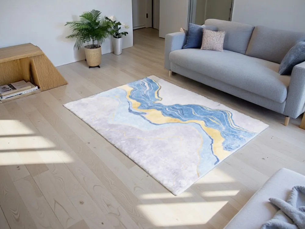 Mramorový koberec OVON II – modrý s velvet povrchom Rozmer: 120x160 cm