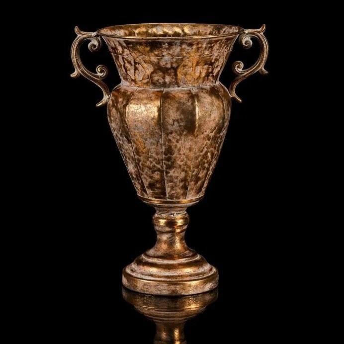 Kovový dekoračný obal na kvety Zlatý pohár, 28 x 21 x 37 cm