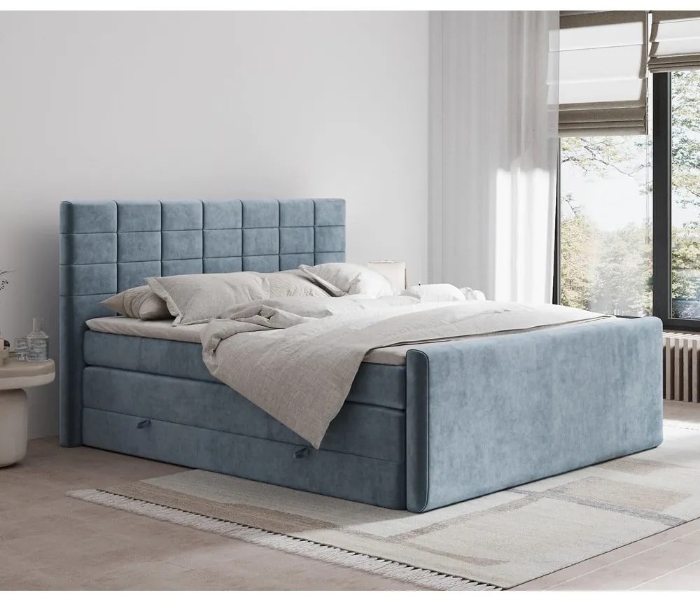 Modrá boxspring posteľ s úložným priestorom 160x200 cm Ava – Maison de Rêve