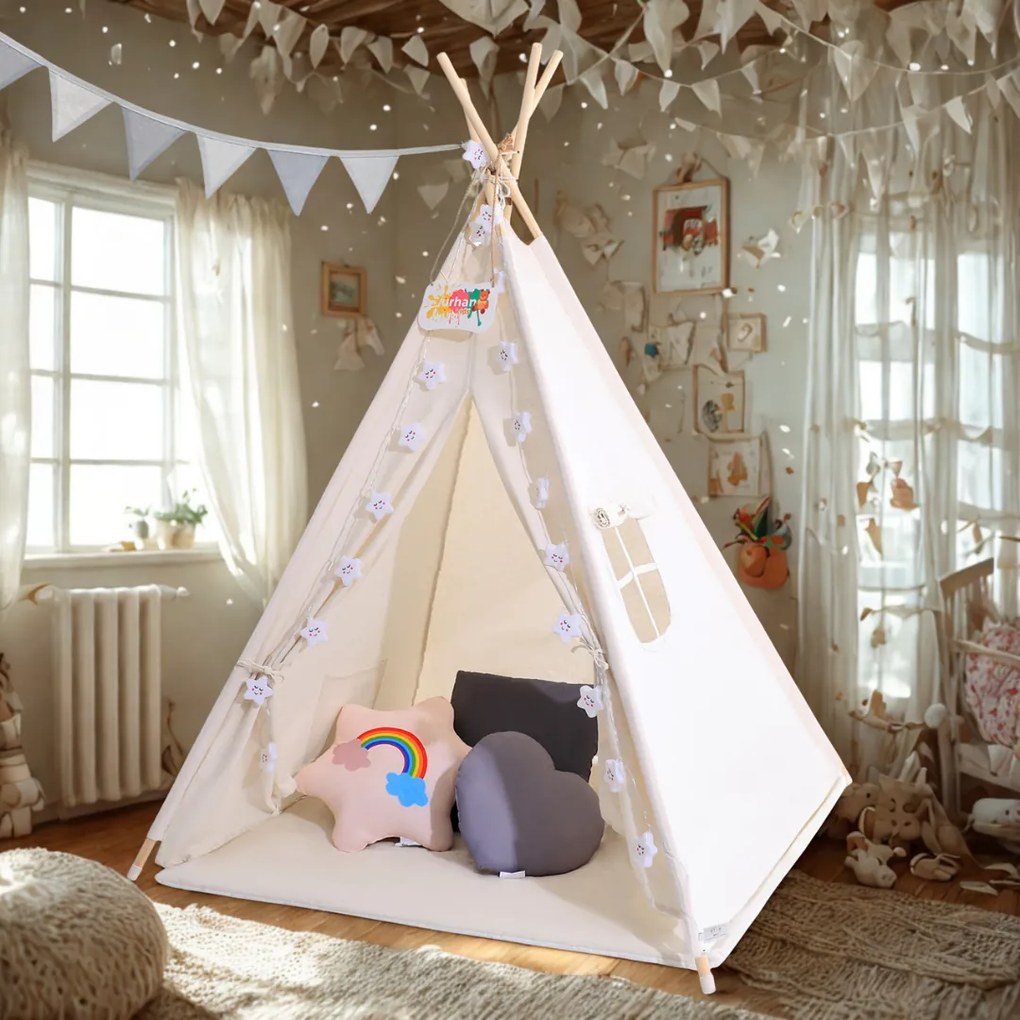 Detský stan teepee JULIUS, 120x120x160cm, biela/šedá Jurhan