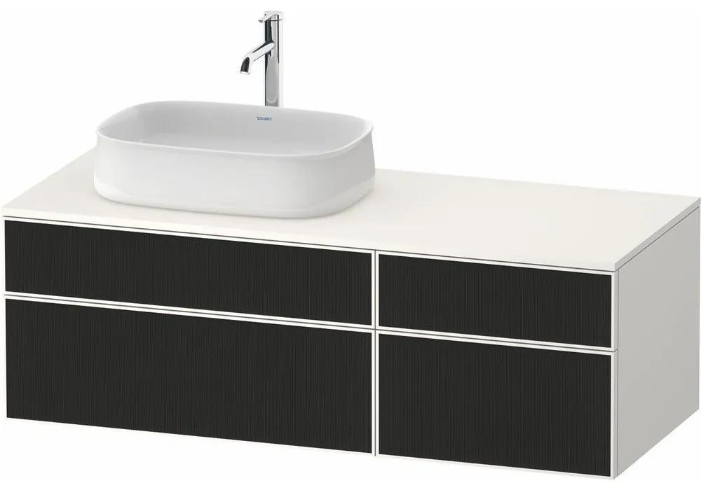 DURAVIT Zencha závesná skrinka pod umývadlo na dosku (umývadlo vľavo), 4 zásuvky, 1300 x 550 x 442 mm, čierna líniová štruktúra/biela super matná, ZE4826063840000