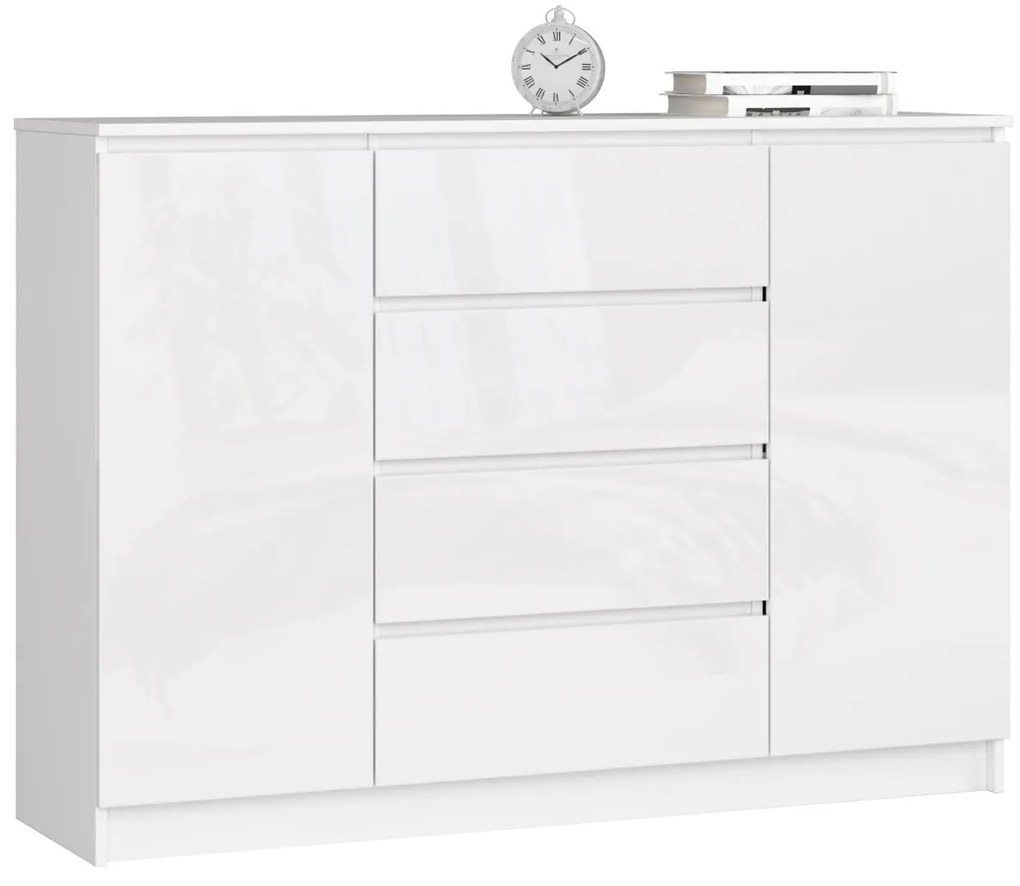 Komoda Kryštof 140 cm 2 skrinky a 4 zásuvky biely lesk