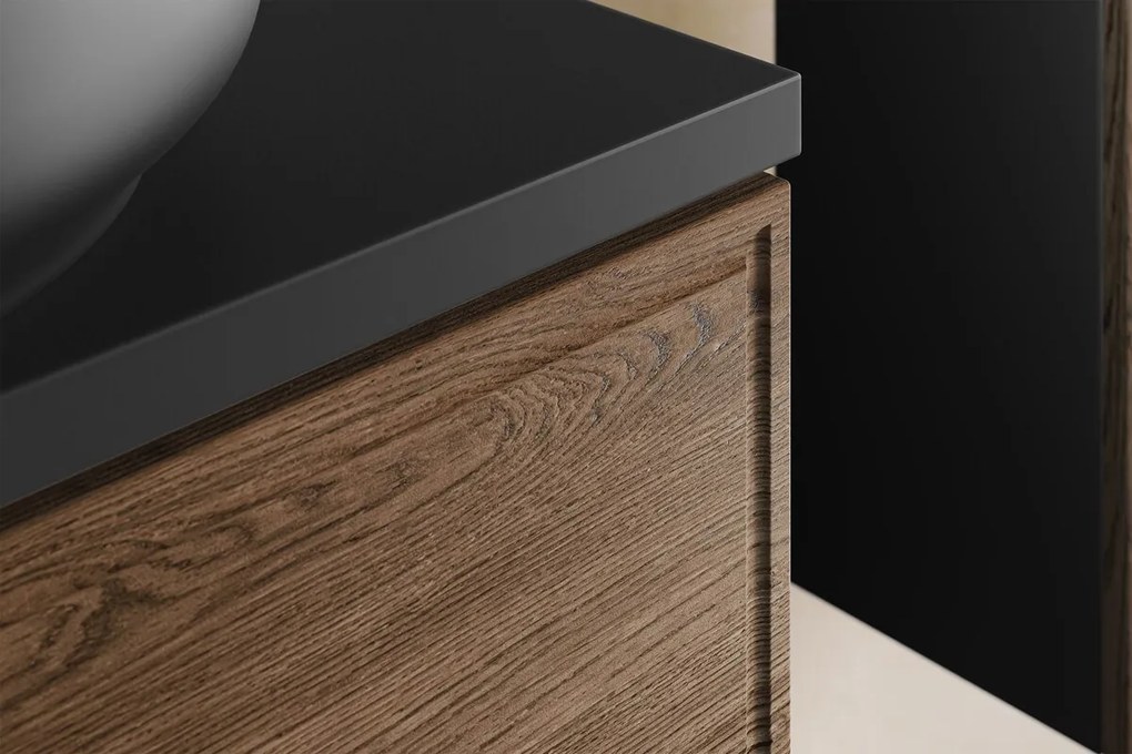 Závesná skrinka Talia Casella Sky so zápustnými umývadlami 120 cm čierny mat/dub castella