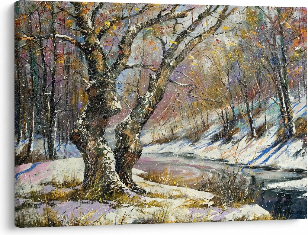 Obraz maľovanej zimnej krajiny (70x50 cm)
