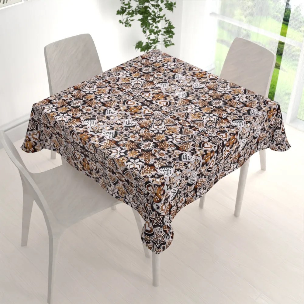 Biante Saténový štvorcový obrus LUP-501 Vianočné perníčky na sivom 140x140 cm