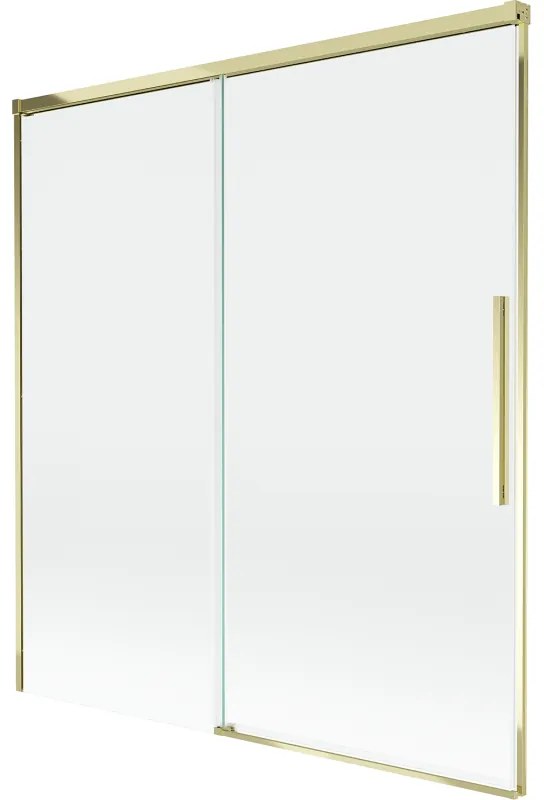 Mexen Rox, 2-krídlová posuvná vaňová zástena 150 x 150 cm, 8mm číre sklo, zlatý lesklý profil, 8C9-150-001-50-00