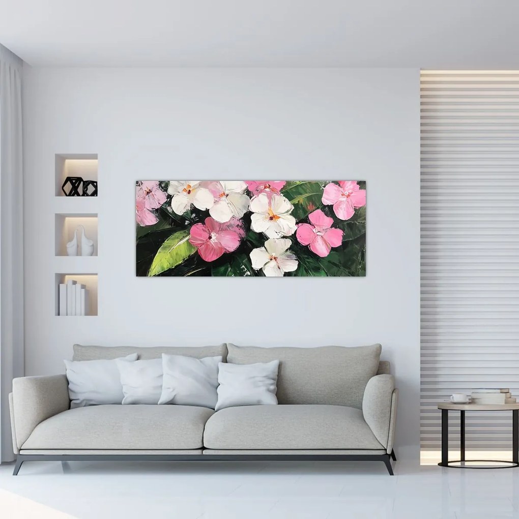 Obraz - Ružové a biele kvety (120x50 cm)