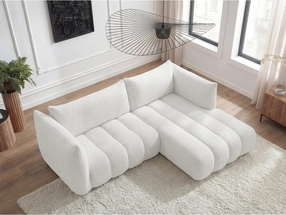 Biela rohová pohovka z textílie buklé (pravý roh/s leňoškou) Azra – Bobochic Paris