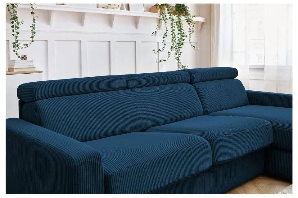 Tmavomodrá menčestrová rozkladacia rohová pohovka (variabilná) Monaco – Bobochic Paris