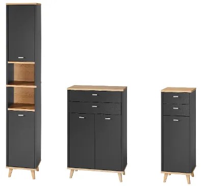 Livarno®  Vysoká skrinka do kúpeľne Corfu + Kúpeľňová skrinka Corfu, 60 x 96 x 28 cm + Kúpeľňová skrinka Corfu, 32 x 96 x 28 cm  (800010782)