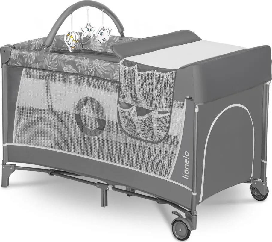 Lionelo - Cestovná postieľka FLOWER Grey Stone