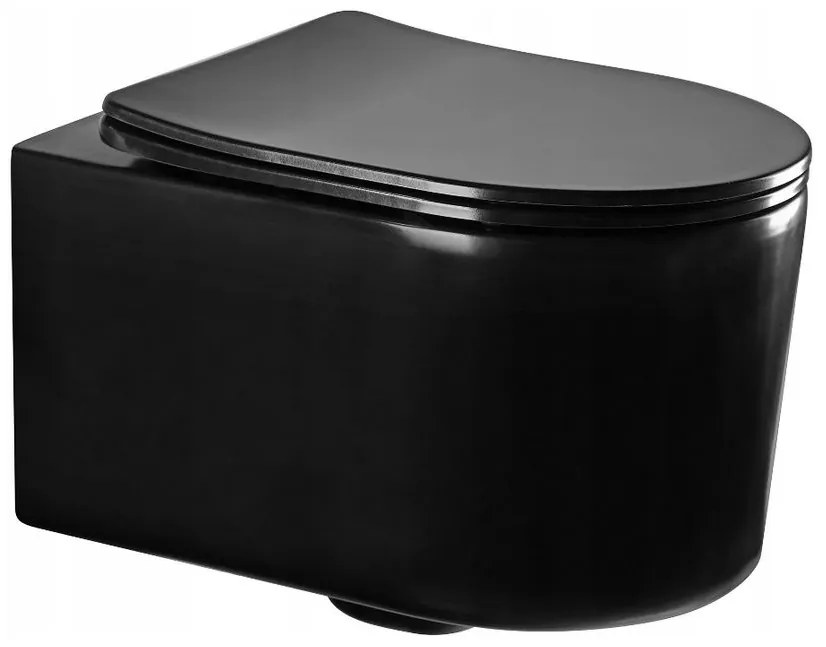Mexen SOFIA Rimless závesná wc misa so sedátkom s pomalým zatváraním, 48 x 36 cm, čierna matná, 3354XX85+39100185
