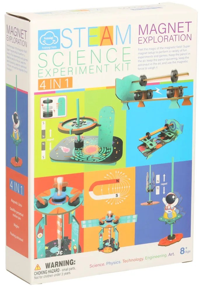 KIK Vzdelávacia drevená sada 4v1 – DIY vedecké experimenty (mechanika, gravitácia, magnety) 8+