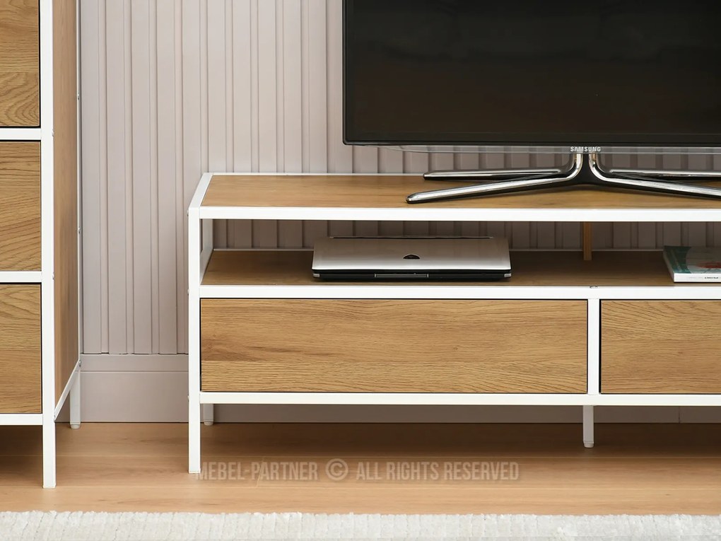 TV stolík/skrinka Soren Rtv (dub + biela). Akcia -18%. Vlastná spoľahlivá doprava až k Vám domov. 1111728