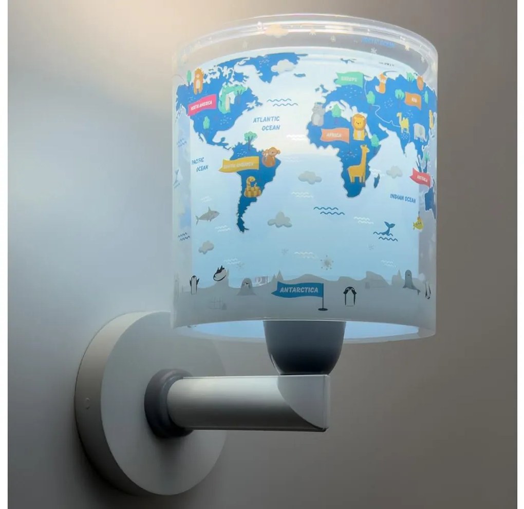 Dalber 40679 - Detské nástenné svietidlo WORLD 1xE27/15W/230V modré
