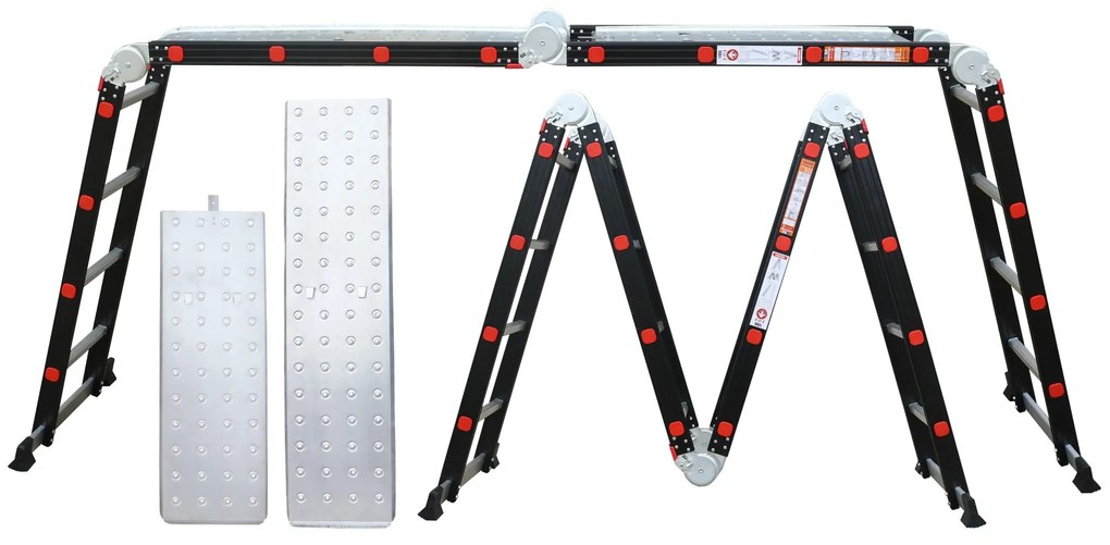 Noela Multifunkčný hliníkový rebrík 4x4 473 cm NVLG-44 BLACK PREMIUM + kolieska, podlážka a polica