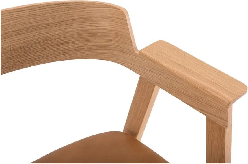 Hnedá/v prírodnej farbe kožená jedálenská stolička s podrúčkami Flip – Gazzda