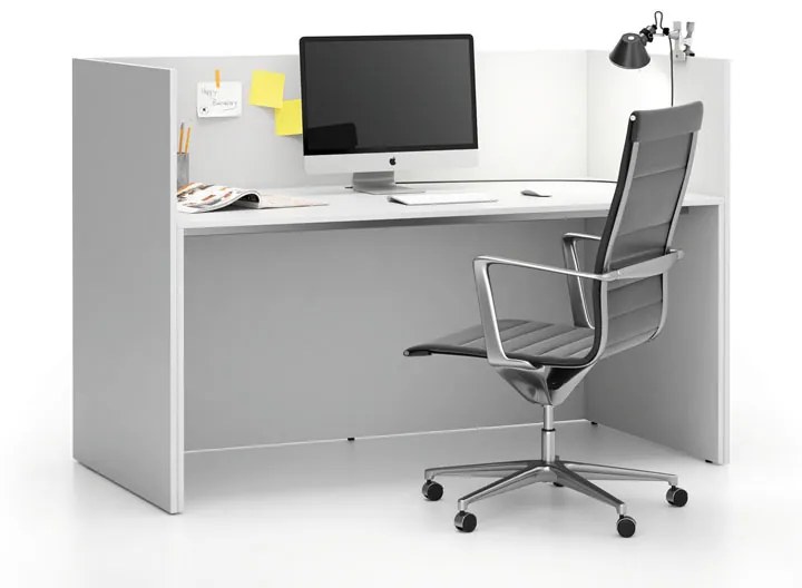 PLAN Kancelárska zostava single s paravánom SEGMENT, rovná, biela/biela