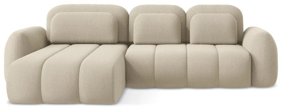 Svetlohnedá rozkladacia/s úložným priestorom rohová pohovka z textílie buklé (ľavý roh/s leňoškou) Pele – Makamii