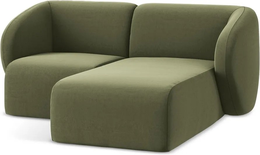 Zelená zamatová rohová pohovka (pravý roh/s leňoškou) Lani – Makamii