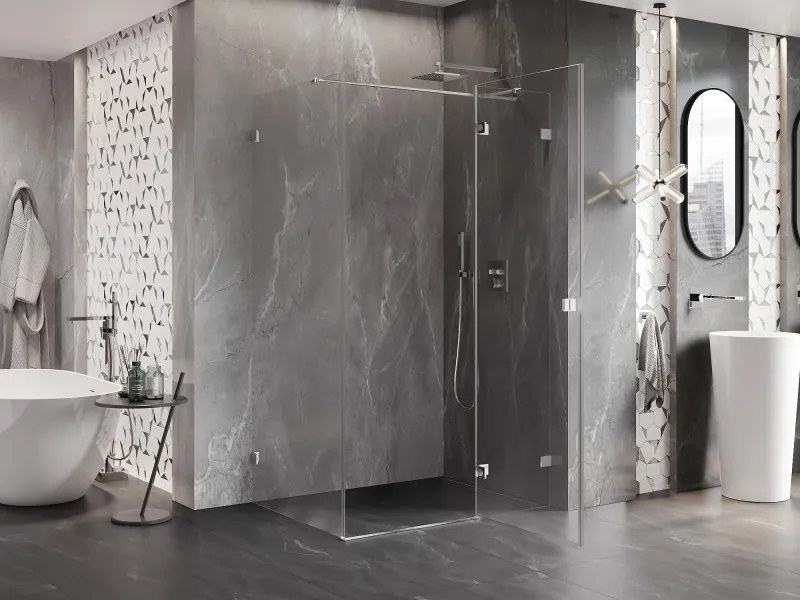 Mexen Lunar T, pravostranný výklopný sprchový kút 75 x 80 cm, číre sklo, chrómový profil, 834T-075-080-01-00-P