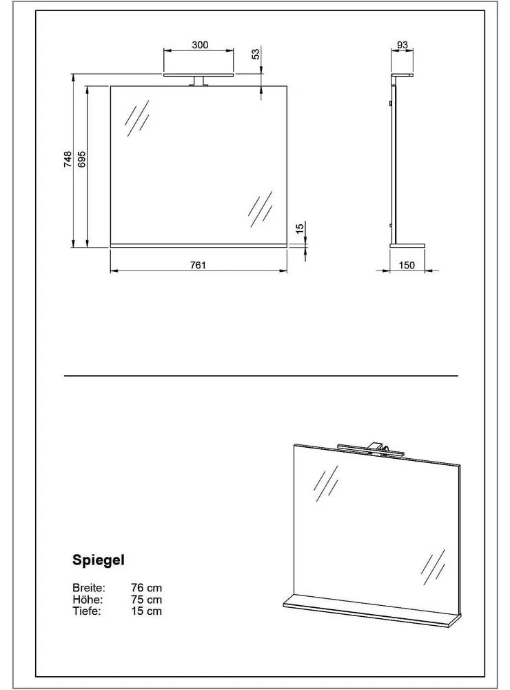 Nástenné zrkadlo s osvetlením/s poličkou 76x75 cm – Germania