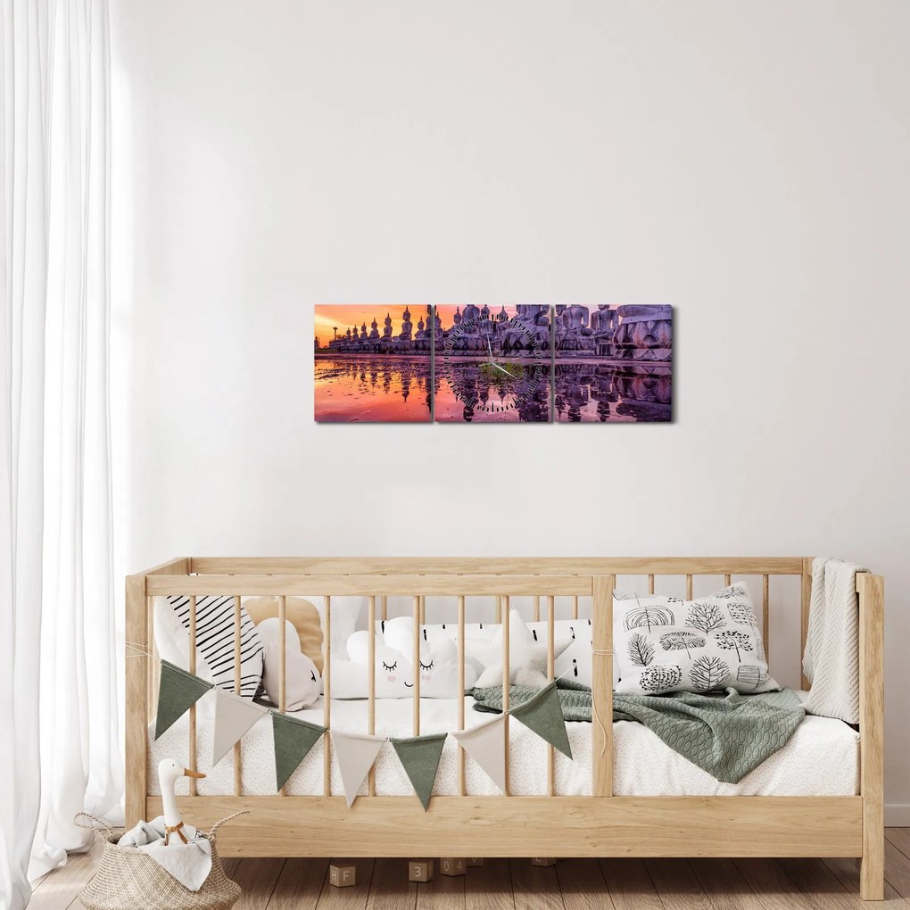 Obraz - Budhovia v západe slnka (s hodinami) (90x30 cm)