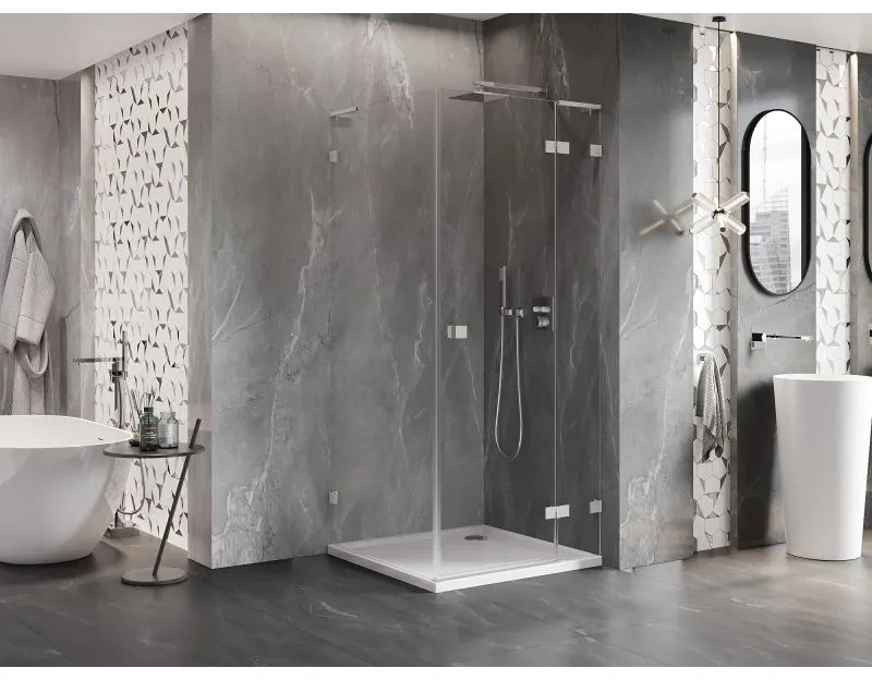 Mexen Lunar L, 1-krídlový sprchový kút, pravý, 90 x 90 cm, 8mm číre sklo, brúsená oceľ profil, 834L-090-090-97-00-P