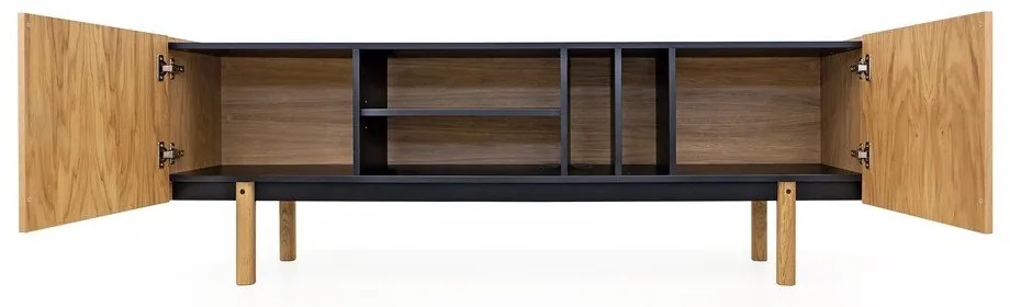 Čierny/prírodný TV stolík v dekore duba 175x60 cm Porto - Woodman