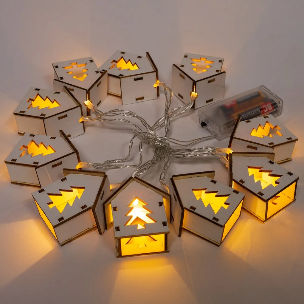 Vianočná LED dekorácia Domčeky s hviezdou červená, 150 cm