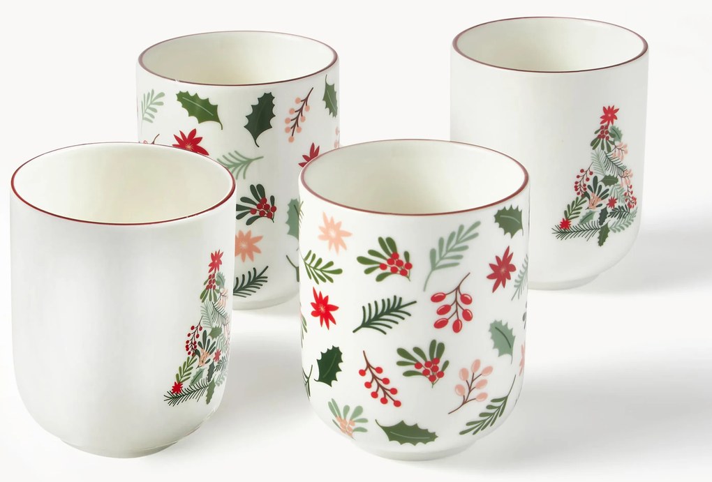 Vianočné porcelánové hrnčeky na kávu Eve, 4 ks