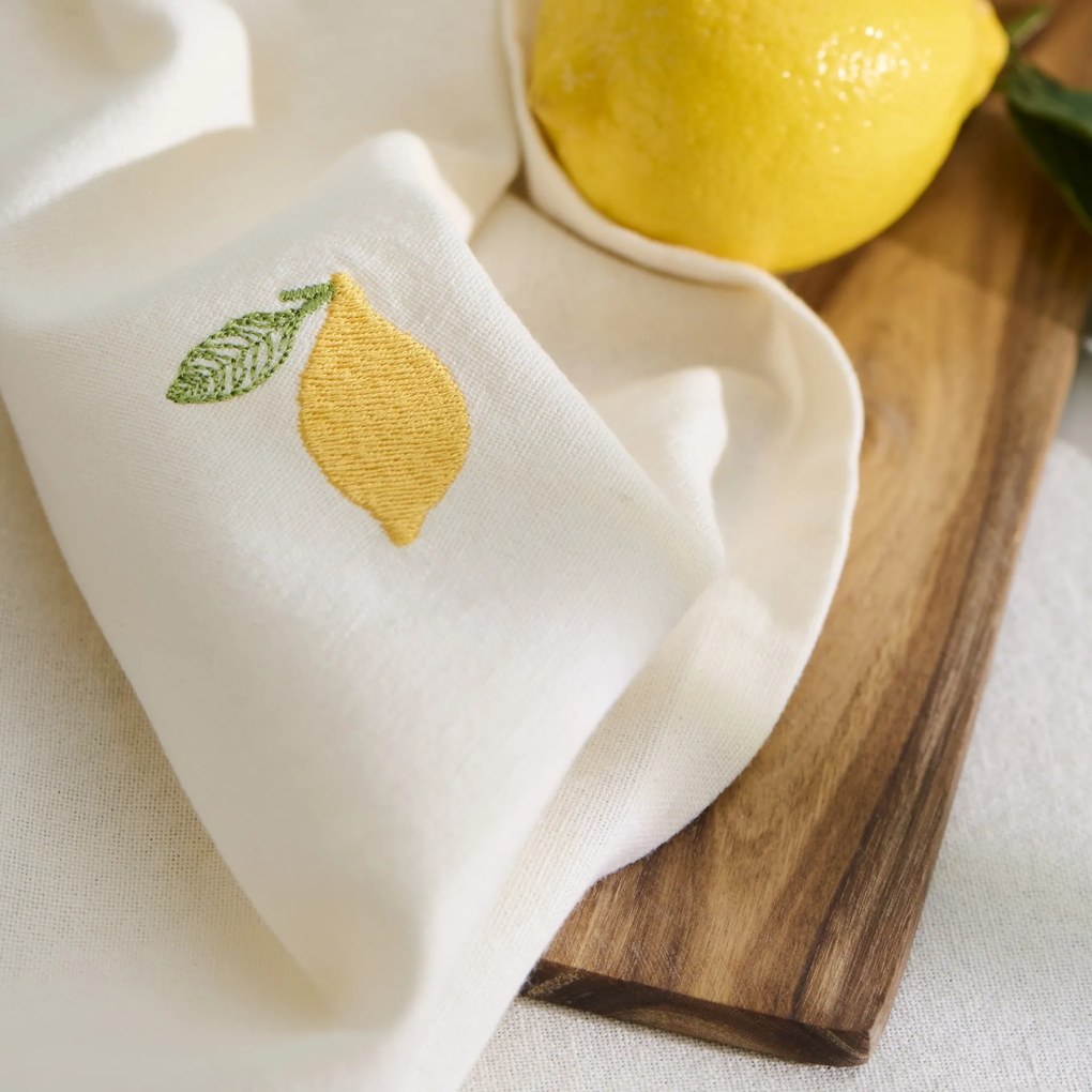 Ib Laursen Bavlnená utierka Lemon Embroidered