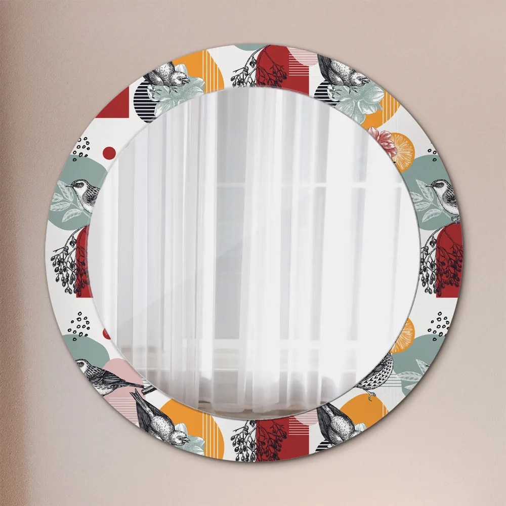 Okrúhle ozdobné zrkadlo Abstrakcia s vtákmi fi 70 cm