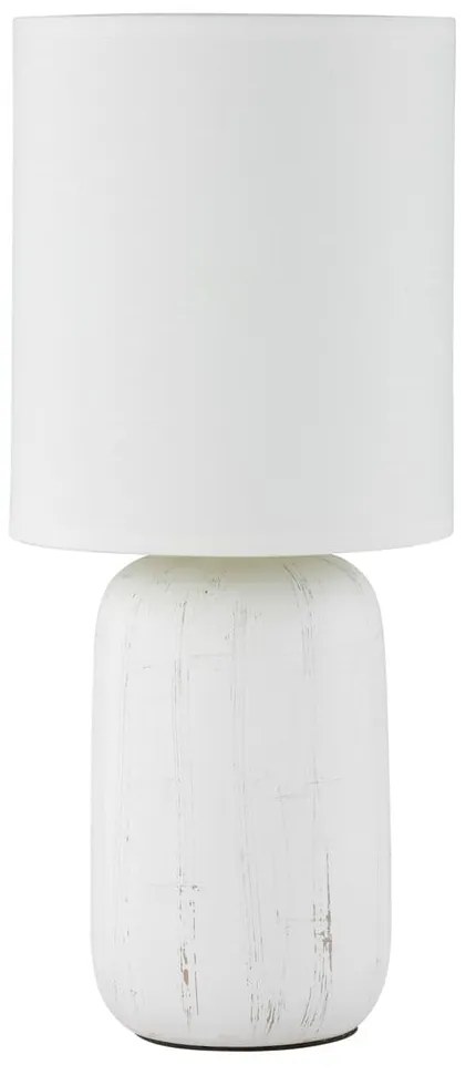 Biela stolová lampa z keramiky a tkaniny Trio Clay, výška 35 cm