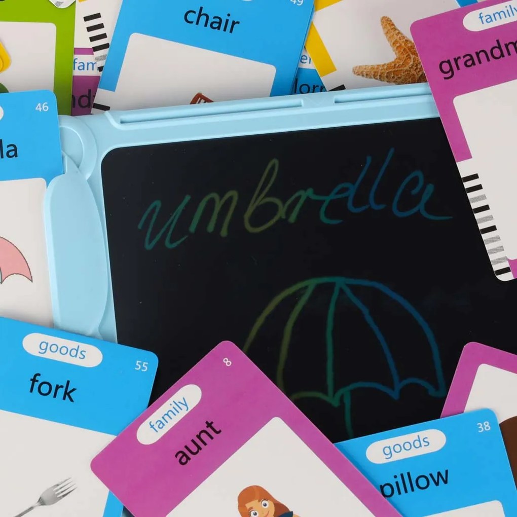 KIK Interaktivní čtecí tabule 2v1 s čtečkou a 112 kartami pro výuku angličtiny,