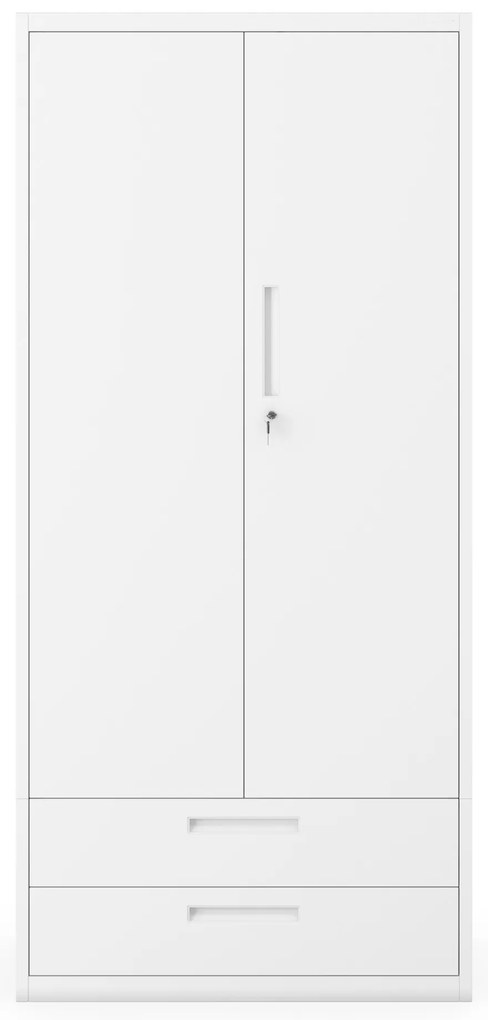 Kovová skriňa MEGAN – biela, dvojitá zásuvka, 195 cm