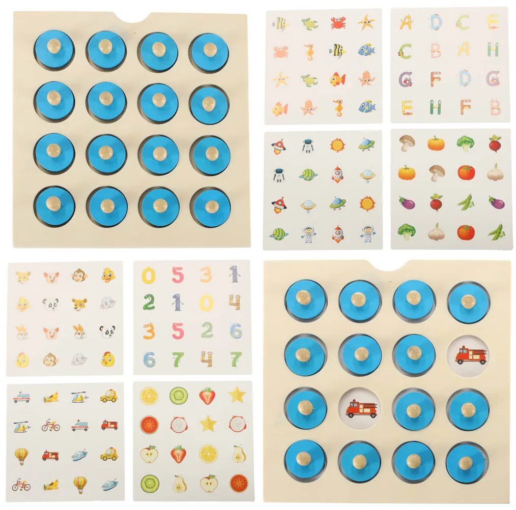 KIK Drevená stolová puzzle hra na pamäť + 4 karty