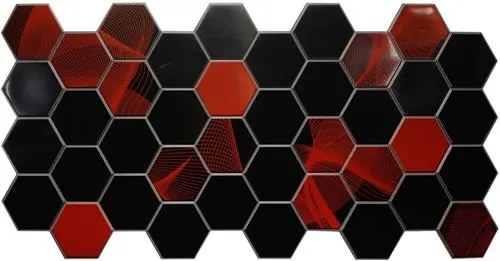 Obkladové 3D PVC panely rozmer 973 x 492 mm hexagon červeno-čierny Induction