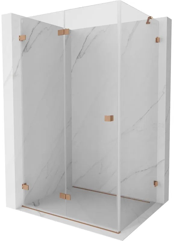 Mexen Lunar-F, 1-krídlový sprchový kút so skladacími dverami, ľavý, 95 x 80 cm, 8mm číre sklo, medený profil, 836-095-080-65-00-L