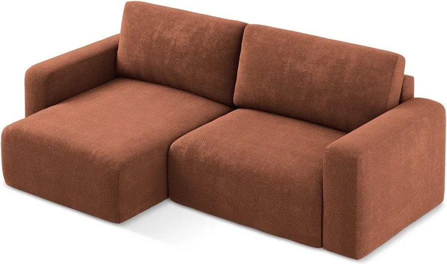 Ženilková rozkladacia/s úložným priestorom rohová pohovka v terakotovej farbe (ľavý roh/s leňoškou) Kona – Makamii