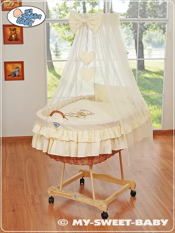 My Sweet Baby Mojžišový košík so závesom- Medveď s mašľou krém