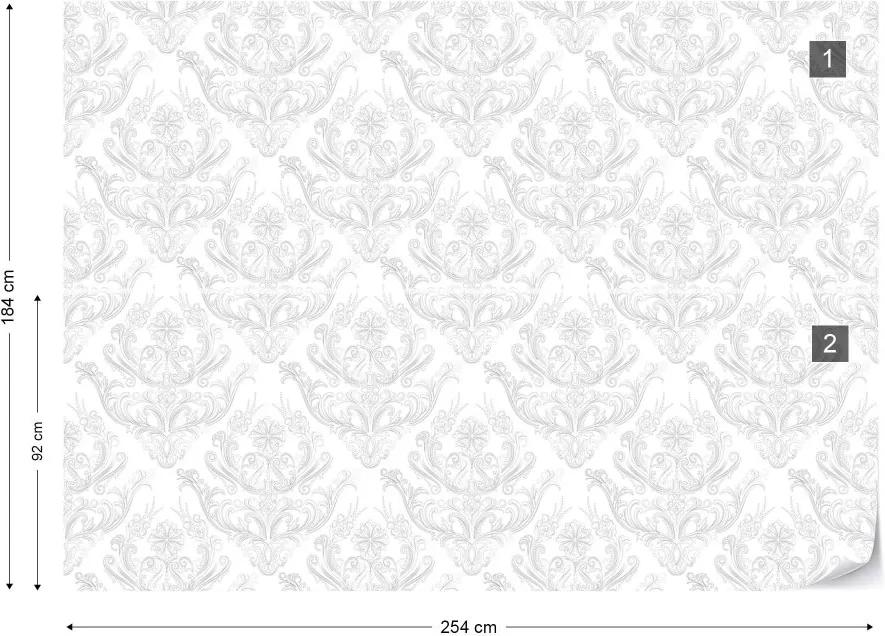 Fototapeta GLIX - Floral Pattern White And Grey + lepidlo ZADARMO Vliesová tapeta  - 254x184 cm