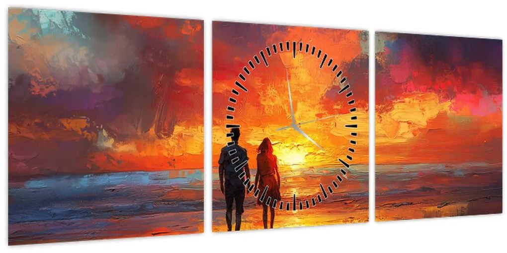 Obraz - Prechádzka na pláži (s hodinami) (90x30 cm)