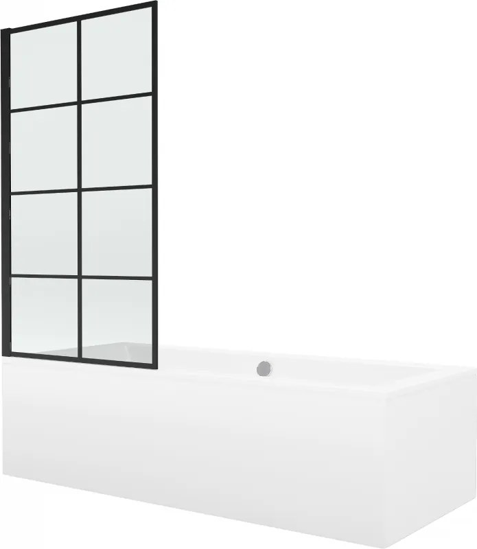 Mexen Cube obdĺžniková vaňa 180 x 80 cm s obkladom a 1-krídlovou sprchovou zástenou 70 cm, čierny vzor - 550518080X9307007077