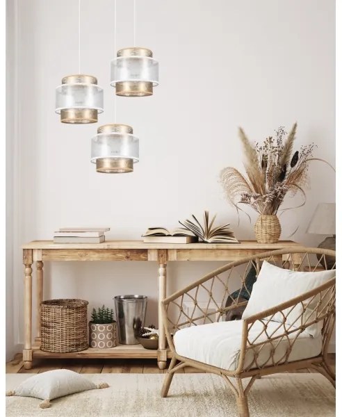 Luster na lanku GABI 3xE27/60W/230V zlatá/biela pr. 45 cm